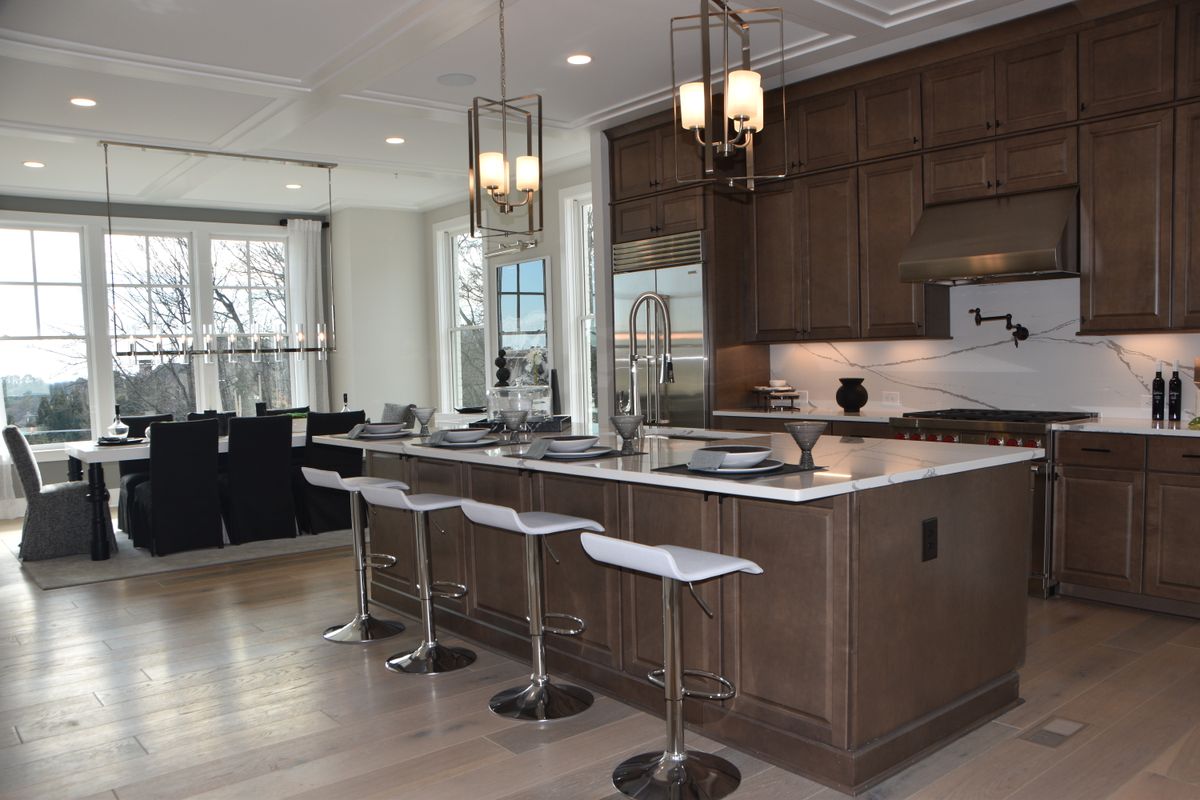 Kitchen and dining space with a large island